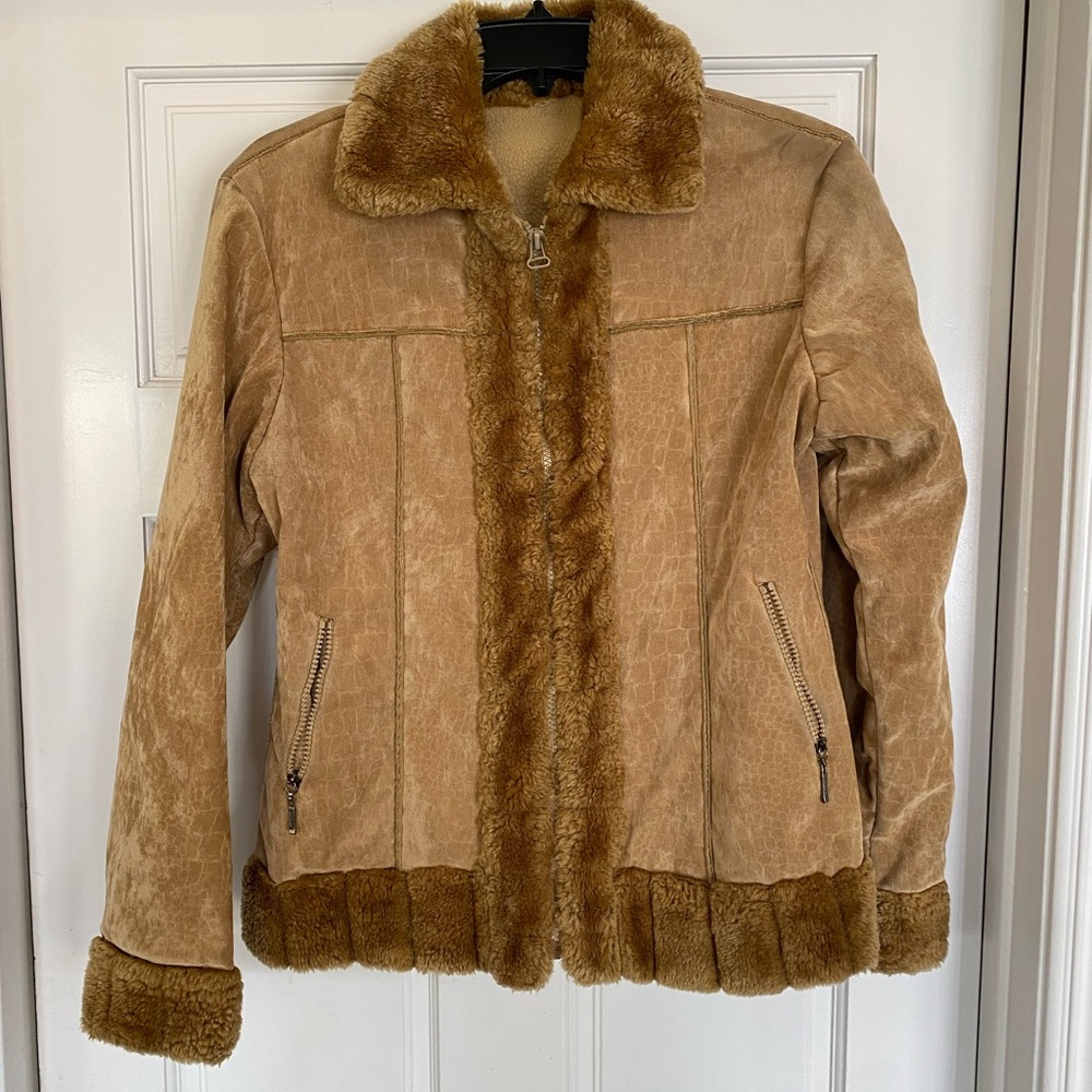 Thrifted Tan Faux Fur Trimmed Jacket